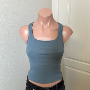 Trendy Queen Blue Ribbed Tank Top Sz S